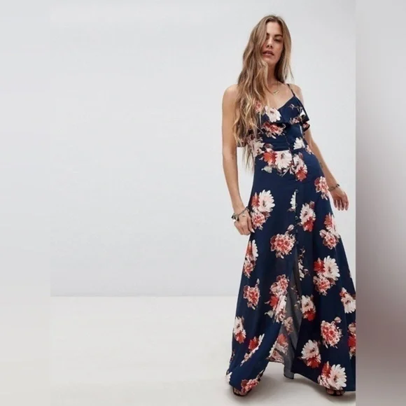 Band Of Gypsies Button Front Down Flounce Floral Maxi Dress ๐ - Picture 3 of 16